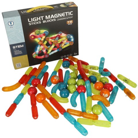 Klocki magnetyczne LED magnetic sticks duże patyczki świecące dla małych dzieci 76 elementów