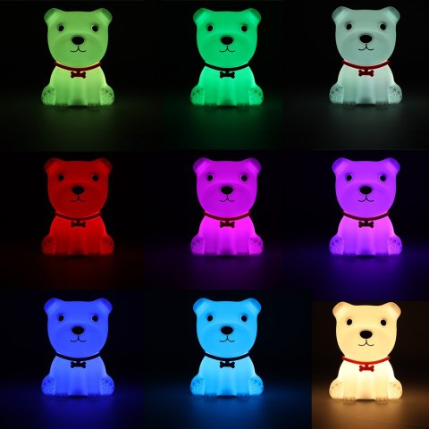 Lampka nocna dla dzieci silikonowa dotykowa miękka 8 LED USB RGB biała piesek